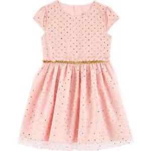 Toddler girls dress- pink with gold polka dots